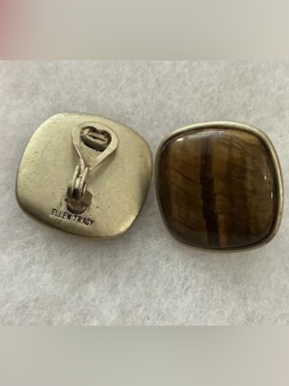 Ellen Tracy Brown Tiger's Eye Stone Clip earrings